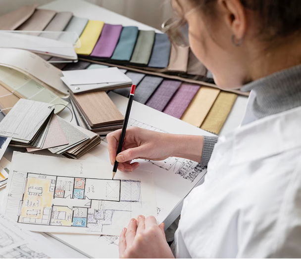 Interior and exterior design with execution drawings.